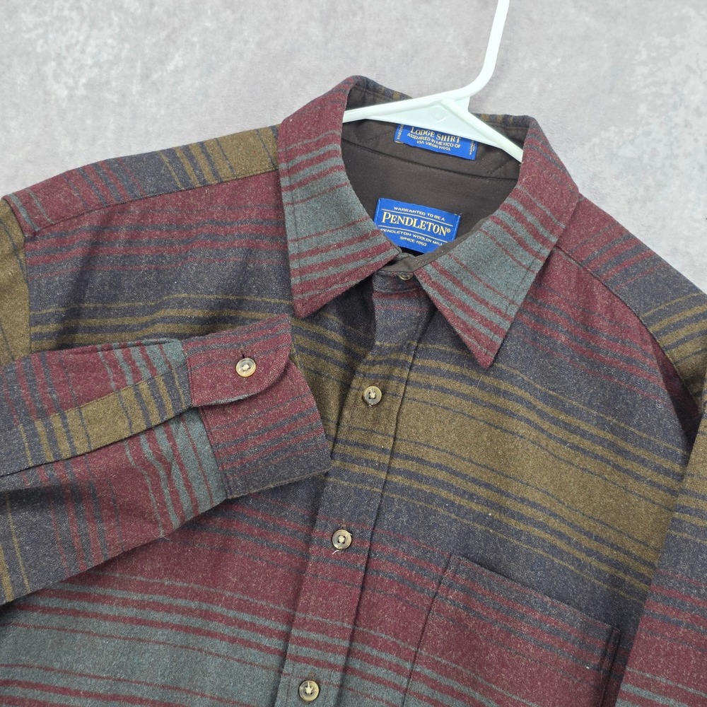 Vintage Pendleton Lodge Shirt Mens Large Wool Flannel Button Down Striped Multi